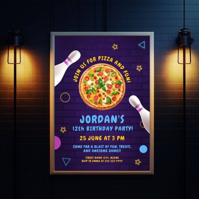 Invitation Pizza Bowl Amusement Anniversaire (Créateur téléchargé)