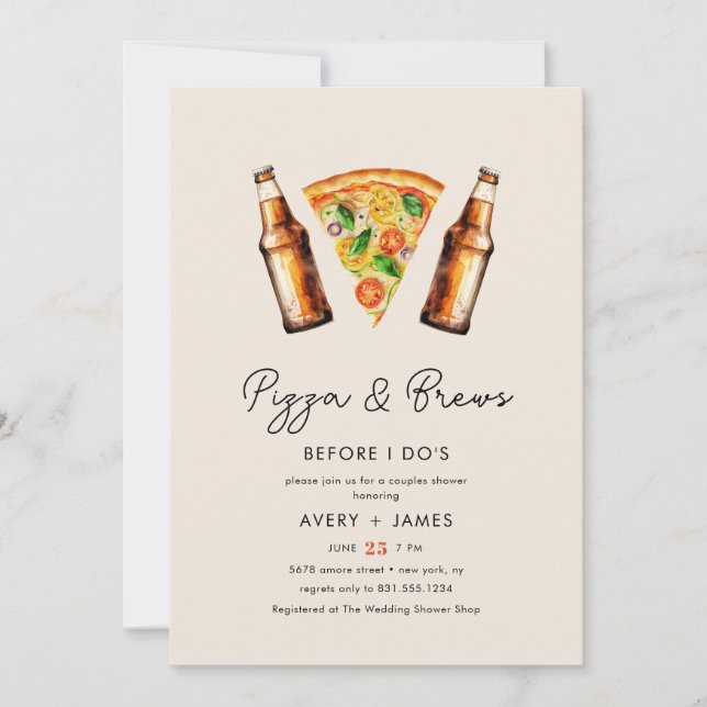 Invitation Pizza & Brews avant que je ne Mariage Couples Douc (Devant)