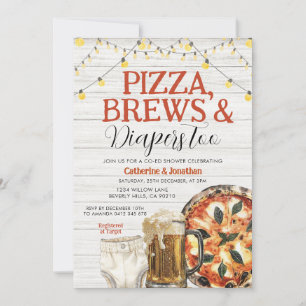 Invitation Pizza, Brews & Diaports aussi, Baby shower Bois Bl