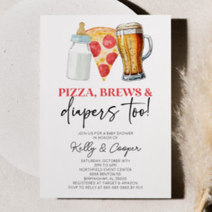 Invitation Pizza Brews et Diapers aussi ! Baby shower