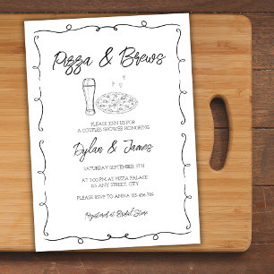 Invitation Pizza & Brews Whimsical Main Draples Couples Douch