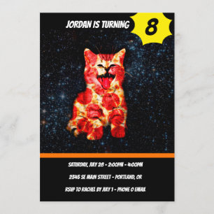 Invitation Pizza cat dans l'espace