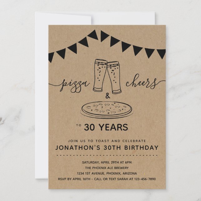 Invitation Pizza & Cheers & Beers Anniversaire - N'importe qu (Devant)