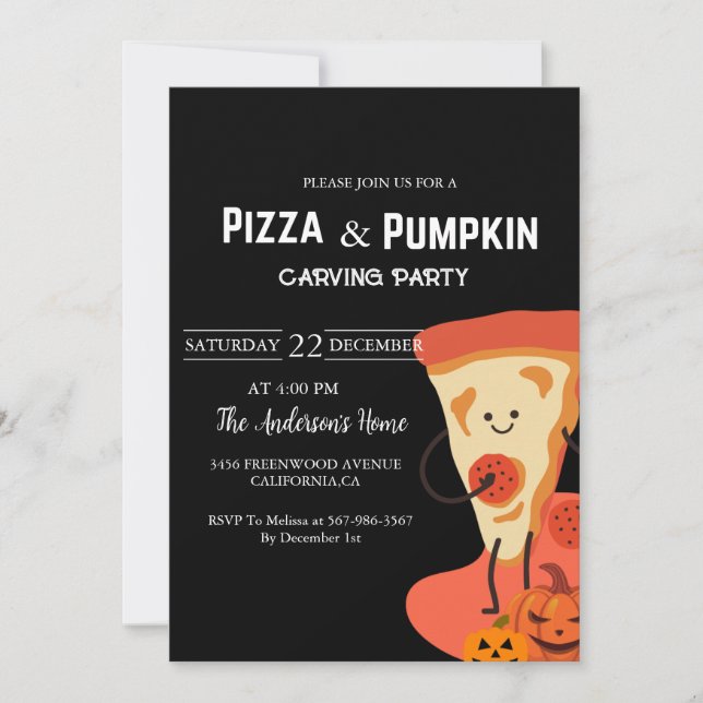 Invitation Pizza & Citrouille Halloween fête de sculpture (Devant)