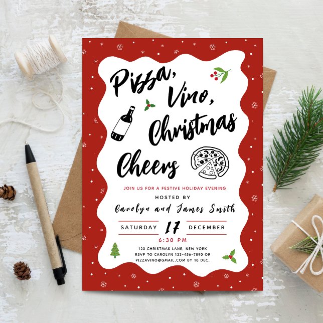 Invitation Pizza de Noël et fête du vin (Christmas Pizza and Wine Party Invitation)