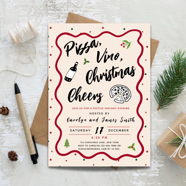 Invitation Pizza de Noël et fête du vin (Christmas Pizza and Wine Party Invitation)