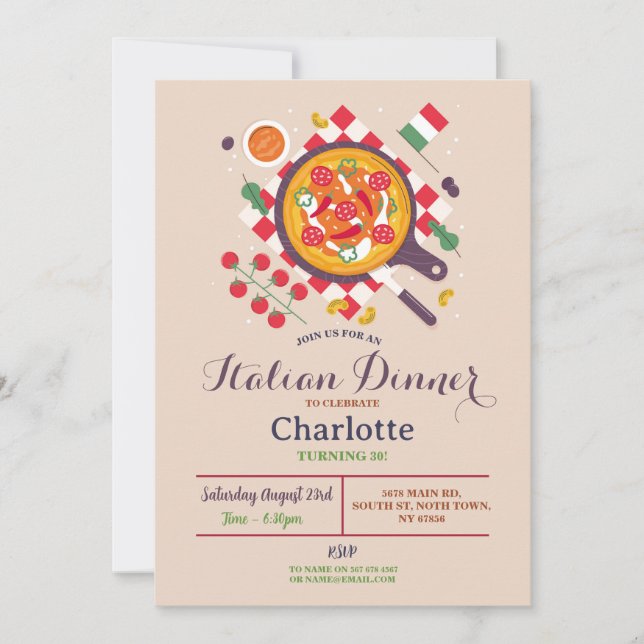 Invitation Pizza Dîner Italien Anniversaire Fête Déjeuner (Devant)