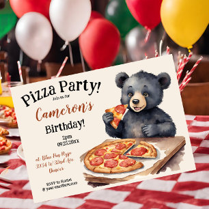 Invitation Pizza d'ours de bois mignonne fête d'anniversaire