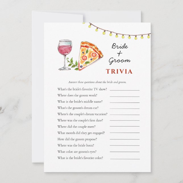 Invitation Pizza et Fête des mariées de vin Jeux Trivia (Devant)