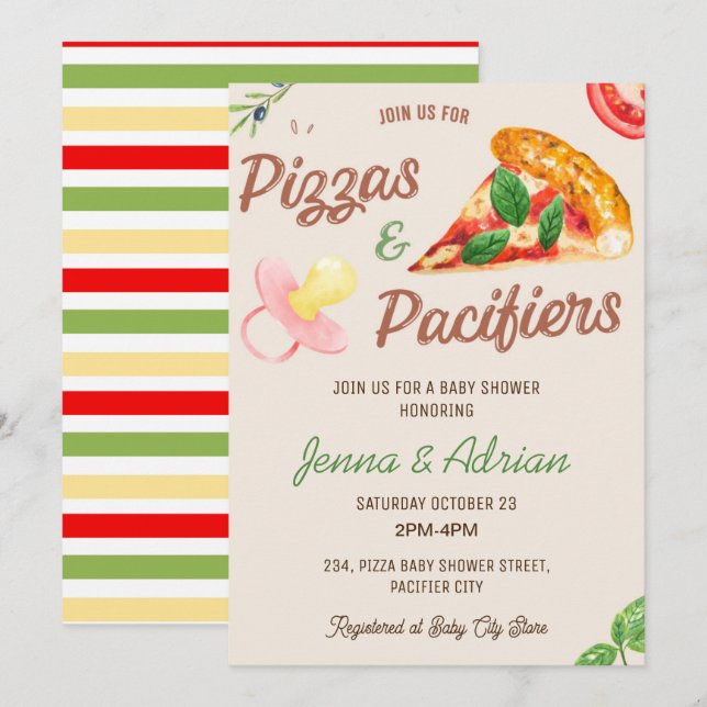 Invitation Pizza et Pacificateurs Girl Co-Ed Baby shower (Devant / Derrière)