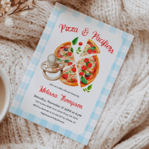 Invitation Pizza et Pacificateurs Party Blue Plaid Baby showe