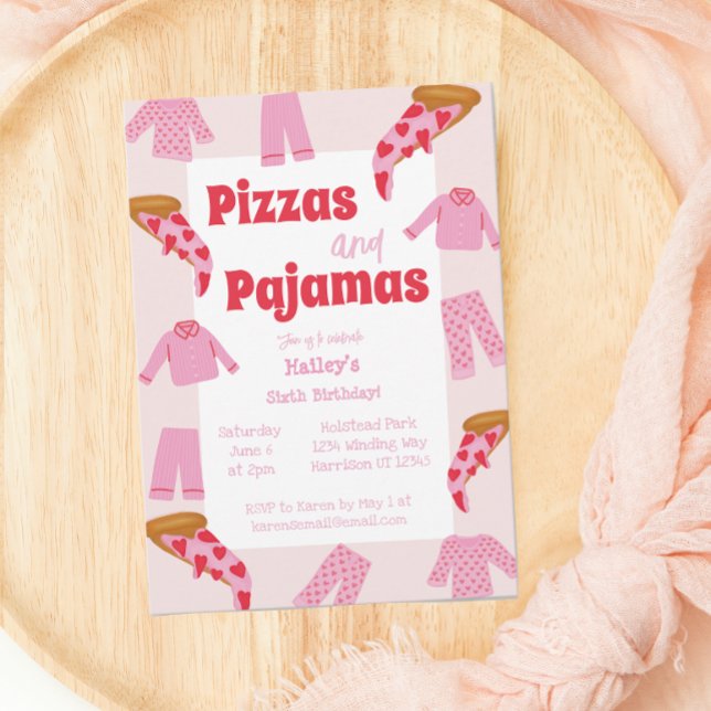 Invitation Pizza et Pyjama Filles Anniversaire (Créateur téléchargé)