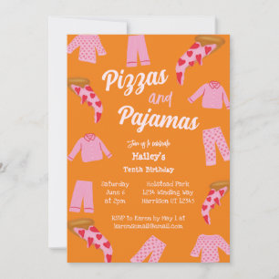 Invitation Pizza et Pyjama Party Slepover Anniversaire