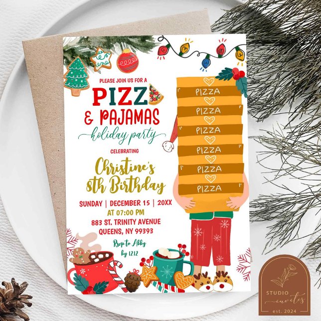 Invitation Pizza et Pyjamas Anniversaire de Noël (Créateur téléchargé)