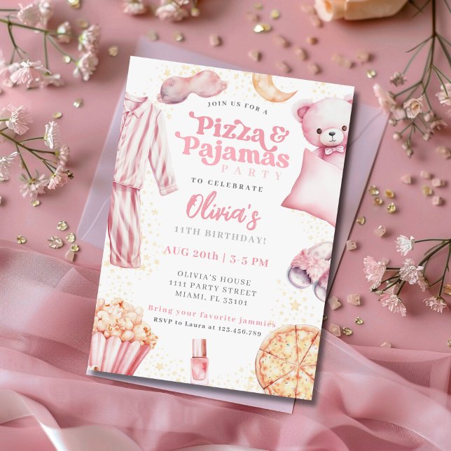Invitation Pizza et pyjamas couchette fête du bois d'oeuvre (Créateur téléchargé)