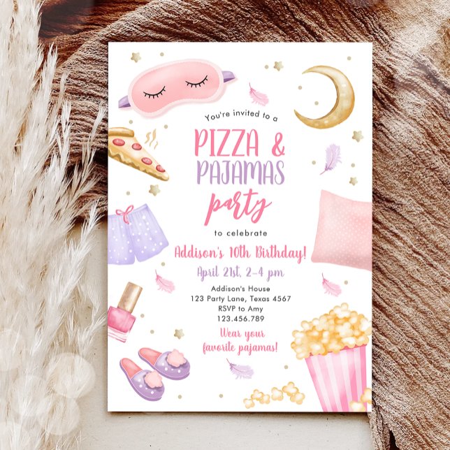 Invitation Pizza et pyjamas couchette fête du bois d'oeuvre (Créateur téléchargé)