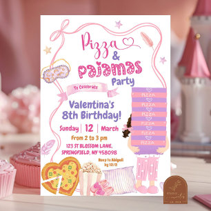Invitation Pizza et Pyjamas, partie de la boue rose