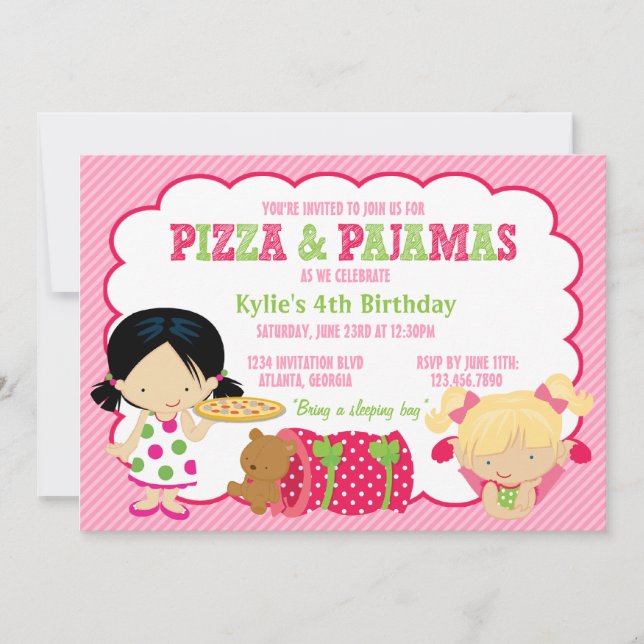 Invitation Pizza et Pyjamas Sleepover Party (Devant)