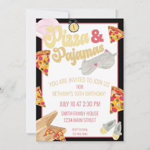 Invitation Pizza et Pyjamas Stwood Party Sleepover Anniversai