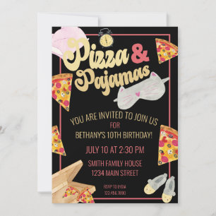 Invitation Pizza et Pyjamas Stwood Party Sleepover Anniversai
