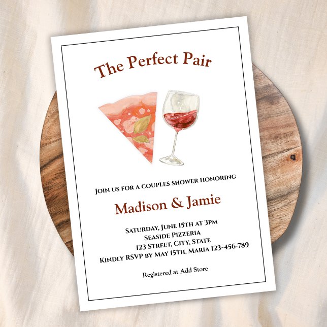Invitation Pizza Et Vin Fête des mariées Parfaite Couples En  (pizza and wine casual couples bridal shower invitation the perfect pair)