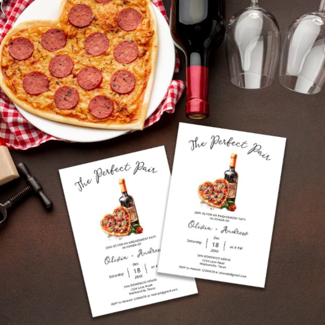 Invitation Pizza et vin Parfait Partie d'engagement paire (Créateur téléchargé)