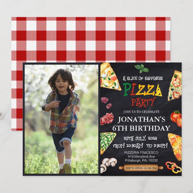 Invitation Pizza fête d'anniversaire (Devant / Derrière)
