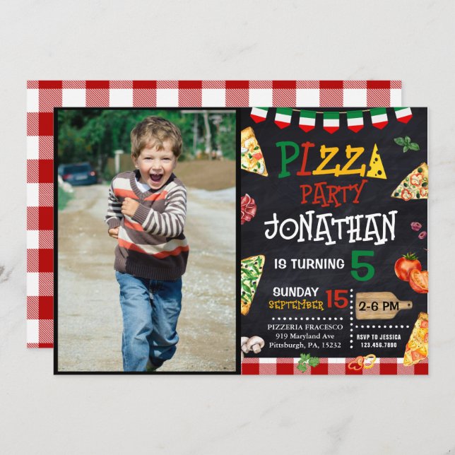 Invitation Pizza fête d'anniversaire (Devant / Derrière)