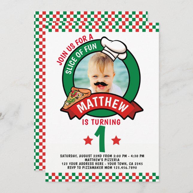 Invitation Pizza fête d'anniversaire (Devant / Derrière)