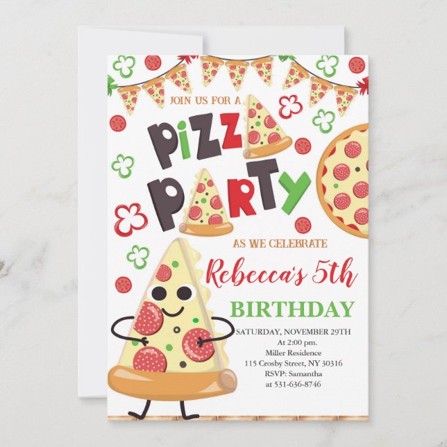 Invitation Pizza fête d'anniversaire, tranche d'Anniversaire  (Devant)