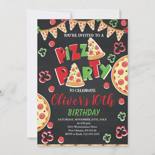 Invitation Pizza fête d'anniversaire, tranche d'Anniversaire  (Devant)