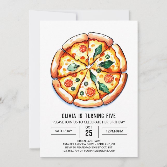 Invitation Pizza Imprimable Whimsical Anniversaire (Devant)