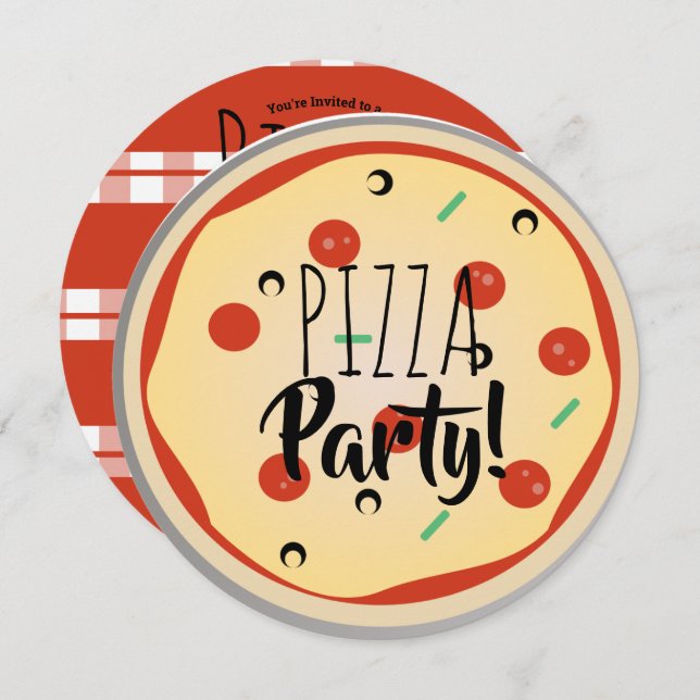 Invitation Pizza Mix Anniversaire Foody Rouge Plaid (Devant / Derrière)