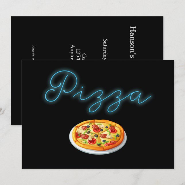Invitation Pizza Neon Glow (Devant / Derrière)