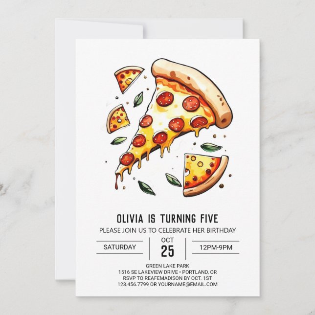 Invitation Pizza numérique imprimable Anniversaire (Devant)