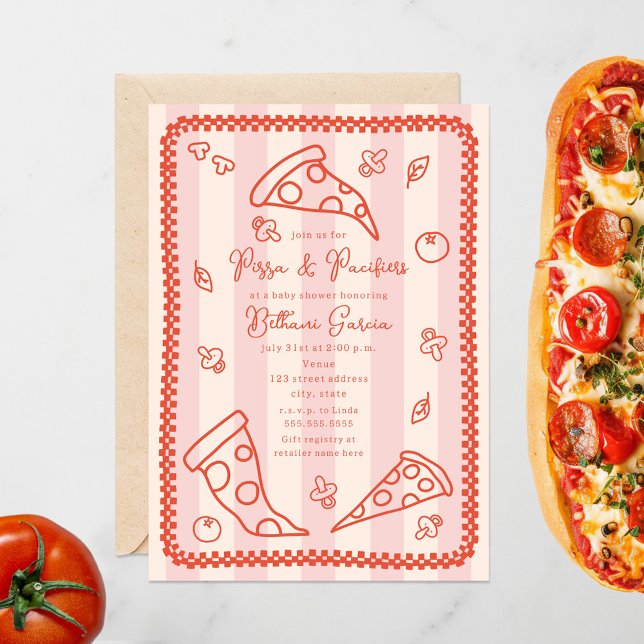 Invitation Pizza & Pacificateurs Croquis Doodle Girl Baby sho (Créateur téléchargé)