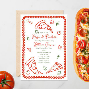 Invitation Pizza & Pacifier croquis Doodle Baby shower neutre