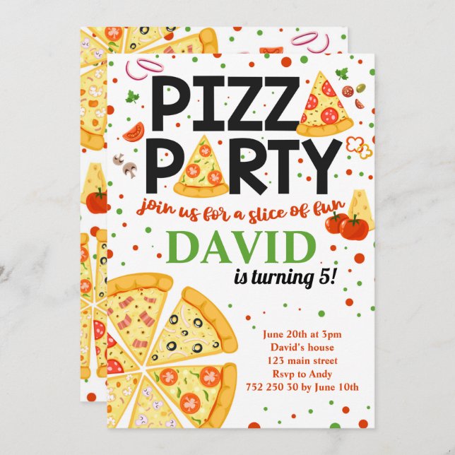 Invitation Pizza Party Anniversaire des enfants Italien Fun B (Devant / Derrière)