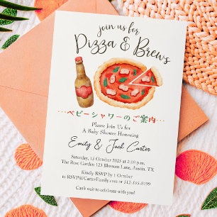 Invitation Pizza Party Baby shower bière brasse rustique mign