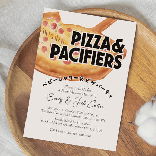 Invitation Pizza Party Baby shower Pepparoni Aquarelle Retro
