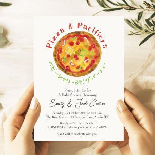 Invitation Pizza Party Baby shower Rustique Aquarelle