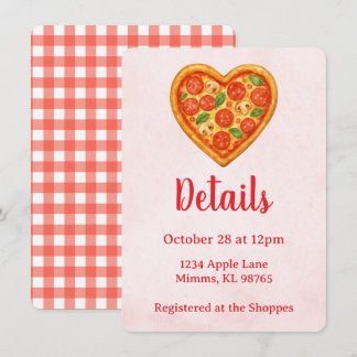 Invitation Pizza Party Details Card | Heart Pizza Red Checker