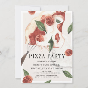 Invitation Pizza Party Margherita Aquarelle Anniversaire