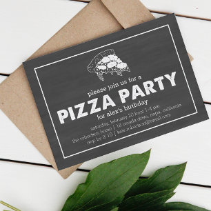Invitation Pizza Party Noir & Blanc Chalkboard Anniversaire