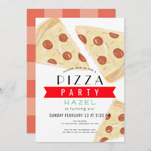 Invitation Pizza Party Red En vichy Anniversaire
