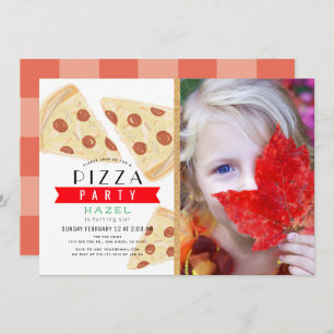 Invitation Pizza Party Rouge En vichy photo Anniversaire