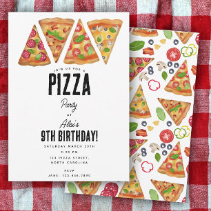 Invitation Pizza Party Thème Aquarelle Anniversaire Enfants