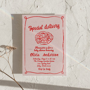 Invitation Pizza Pink main tiré Baby shower de livraison spéc