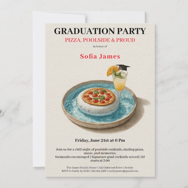 Invitation Pizza Pool Cocktail Graduation Celebration  (Devant)