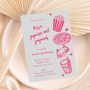 Invitation Pizza Popcorn et Pyjama Dessinée à la M